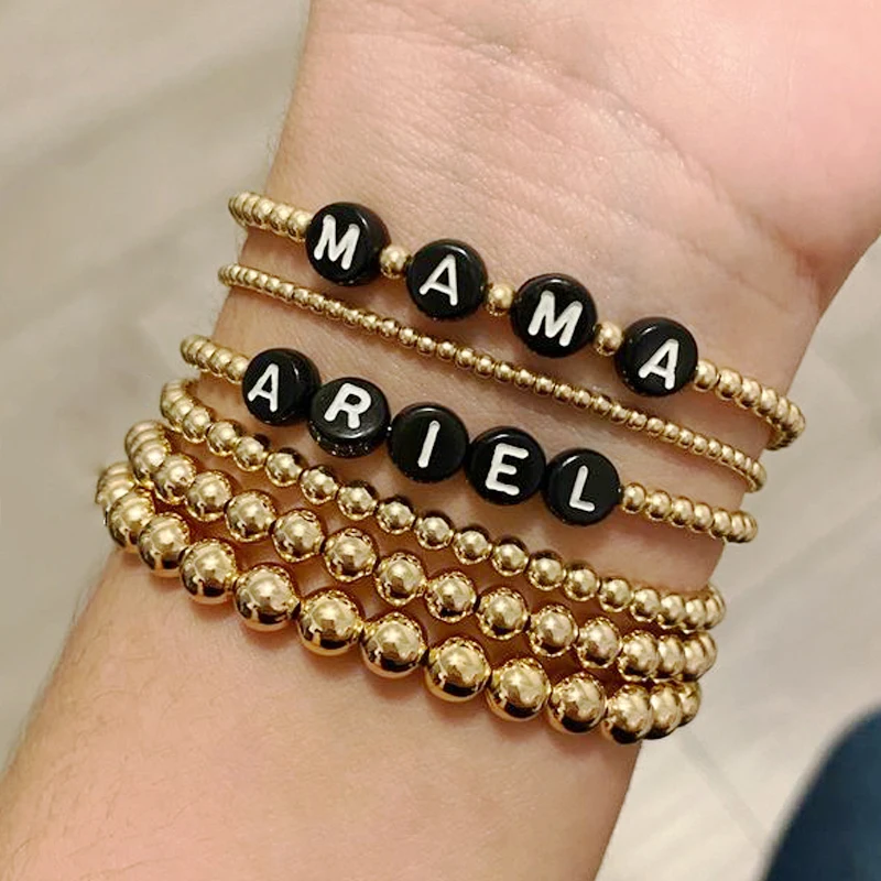 

Women Simple Beaded Bracelet Handmade Custom Name Arm Jewelry Letter Pulsera браслет женский Couple Gift Personalized Bangle